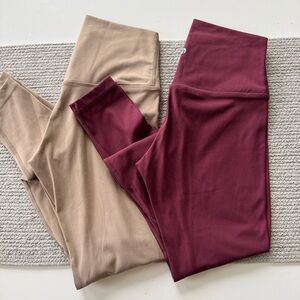 Set of 2 Hey Nuts Burgundy Wine Red and Tan Taupe Leggings Size Small 4/6